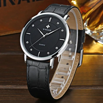 Vânzare Clearance-ul WWOOR Brand de Top Cuarț Mens Ceasuri de Lux Diamond Dial din Piele Impermeabil Ceasuri de Moda Ceas de mână pentru Bărbați