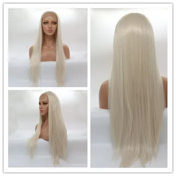 Marquesha Blond Alb Sintetic Dantelă În Fața Peruca Rezistente La Căldură Fibre De Mătase Direct #60 Dantelă Față Peruci Pentru Femei