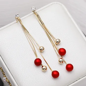 Alb roșu simulate perla ciucure lung cercei pentru femei accesorii, culoare de aur de metal lanțuri de șirag de mărgele cercei moda bijuterii
