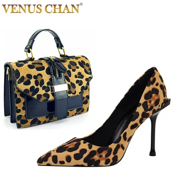 Leopard Moda De Nunta Lady Pantofi Și Geantă Set Mai Recente Stil Matur Femei Pompe De Pantofi Și Sac Pentru A Se Potrivi Set Pentru Petrecere