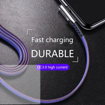 GP Comerciant 90 ° Cablu USB pentru Iphone, rapid de încărcare și de transmisie de date, nailon și cupru-2 metri-culoare albastru
