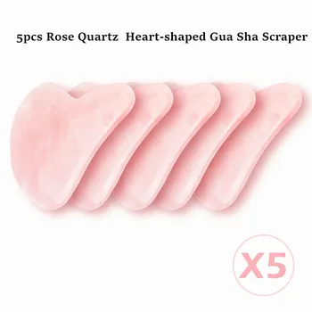5pcs Cuart roz Piatra de Jad in forma de Inima Gua Sha Racleta Masaj Manual Guasha Bord Anti-Rid de Îngrijire a Pielii Corpului Instrument Pentru Cadou