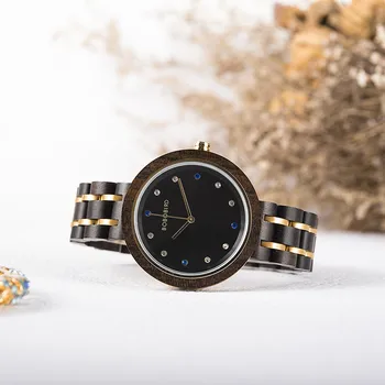 Femeile din Lemn de Ceas Doamnelor BOBO PASĂRE ceasuri de mână de sex feminin de Aur din Oțel Inoxidabil Curea din Lemn zegarek damski Cadou Pentru Soția În Cutie