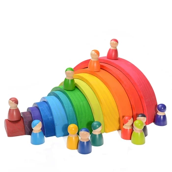 Jucarii pentru copii Mari 12buc Curcubeu Stivuitor Jucarii din Lemn Pentru Copii Creative Curcubeu Clădire Cub Montessori Jucărie de Învățământ pentru Copii