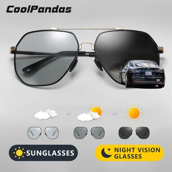 CoolPandas 2020 Fotocromatică Polarizat ochelari de Soare Barbati de Memorie metal Hexagon Retro ochelari de Soare Ochelari de Conducere UV400 Gafas De Sol