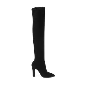 QUTAA 2020 Subțire Femeile cu Toc Peste Genunchi Cizme Înalte Pantofi de Iarna a Subliniat Deget de la picior Negru Sexy Femei Cizme Dimensiune 34-43