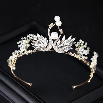 Fete Dulci Dubla Swan Coroane De Mireasa De La Nunta În Stil Baroc Frumusete Tiara De Păr Accesorii De Petrecere Cu Prințese Frizură Păr Bijuterii