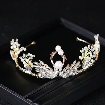Fete Dulci Dubla Swan Coroane De Mireasa De La Nunta În Stil Baroc Frumusete Tiara De Păr Accesorii De Petrecere Cu Prințese Frizură Păr Bijuterii