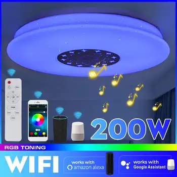 200W WiFi Inteligent LED Lumini Plafon cu bluetooth Music Vorbi Flush Mount Plafon Lampă flux luminos de Culoare APP Control de la Distanță