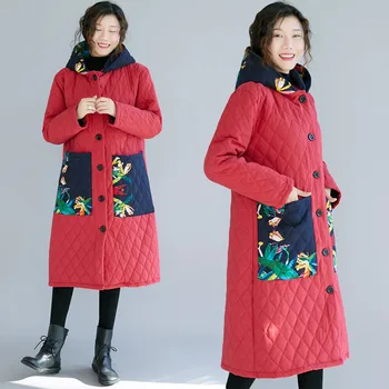 2021 NOUA de Toamna Iarna pentru Femei Jachete cu Glugă Haine Retro Imprimat Buzunar Supradimensionat Hanorace, Îmbrăcăminte exterioară Plus Dimensiune Haine de Iarnă X256