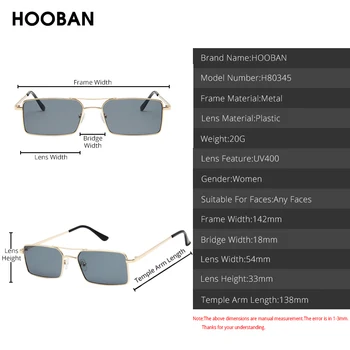 HOOBAN Dreptunghi Bărbați ochelari de Soare pentru Femei Clasic de Metal Pătrat Doamnelor Ochelari de Soare Retro Dublu Pod de sex Masculin Ochelari de soare UV400