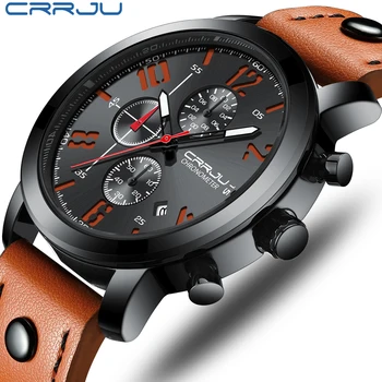 Mens Ceasuri Ceas Cronograf Noua Moda CRRJU Top Brand de ceasuri de Lux Militare Cuarț Ceas Piele Impermeabil Sport Barbati Ceas