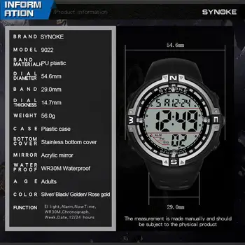 SYNOKE ceas cu Led-uri Digitale Ceas Barbati Marele Ecran Electronic Ceas Sport Mens Impermeabil Ceas de mână de sex Masculin relogio masculino