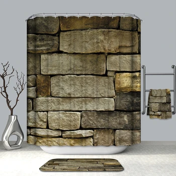 Vara 3D Perdele de Dus Realist Metereze de Piatră Zid de Cărămidă Model Poliester Lavabil Baie Perdea de Baie Produse de 180x180