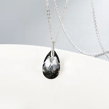 Cdyle 925 Sterling de Argint Colier plin de grație Waterdrop Forma Teardrop Pendant Colier cu Cristal Negru pentru Femei, Cadou de Ziua de nastere