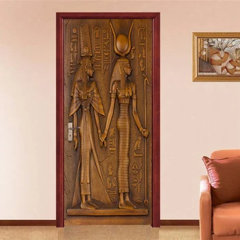 European Stil Retro Ușa Autocolant 3D Sculptura Egipteană Tapet Living Bucatarie din PVC Impermeabil Acasă Decal Vinil Ușa Murală