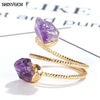 ShinyGem Neregulate Ametist Inele De Aur Placare Dubla Bucla Reglabil Violet Cristal Natural De Piatră Dragoste Inele Pentru Femei Cadouri