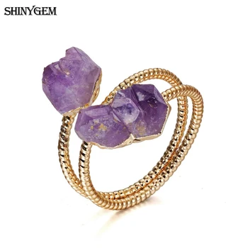 ShinyGem Neregulate Ametist Inele De Aur Placare Dubla Bucla Reglabil Violet Cristal Natural De Piatră Dragoste Inele Pentru Femei Cadouri