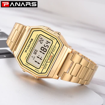 PANARS Aur Digitale Ceasuri de mana Barbati de Femei de Moda Ceas Casual din Oțel Inoxidabil Curea 5M Rezistent la Apă Săptămână Ceasuri Sport