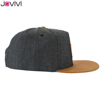 Jovivi Pălării De Vară Unisex Plat Bill Pălărie Design Bumbac Și Denim Piele Patch Snapback Hat Baseball Cap Sporturi În Aer Liber Capace De Pălării
