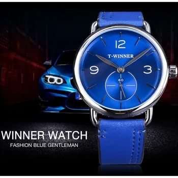 Câștigătorul Moda Cadran Albastru de Mâna a Doua Independentă de Design Albastru din Piele Curea pentru Bărbați Ceasuri Mecanice de Top de Brand de Lux