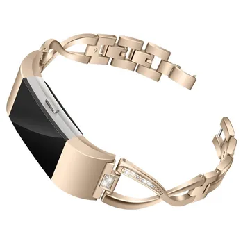 Moda De Lux Diamond X Lanț Cruce Înlocuire Curea Din Oțel Inoxidabil, Bratari Ceas Trupa WristStrap Pentru Fitbit Charge 2