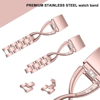 Moda De Lux Diamond X Lanț Cruce Înlocuire Curea Din Oțel Inoxidabil, Bratari Ceas Trupa WristStrap Pentru Fitbit Charge 2