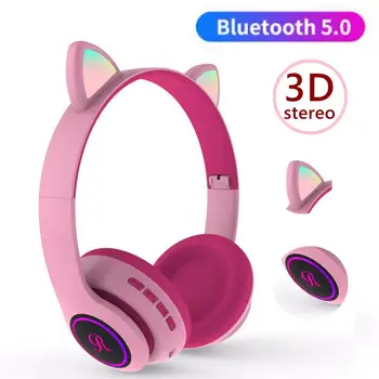 Stralucitoare Pisica Bluetooth Copil Căști cu Microfon Pliabil Drăguț Wireless Fata Cască MP3 Telefon Muzica Stereo 3D Casca Cadou